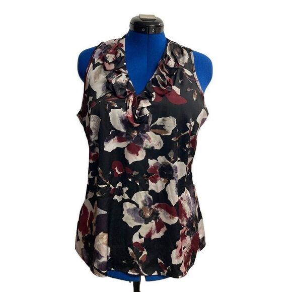 ANN TAYLOR‎ Women’s Multicolored Floral Top Size 14 Sleeveless Ruffles - Picture 1 of 7